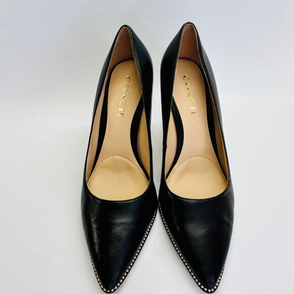Coach Samantha Leather Black Pump Size 8B Studded Pointed Toe High Heel - Picture 2 of 16